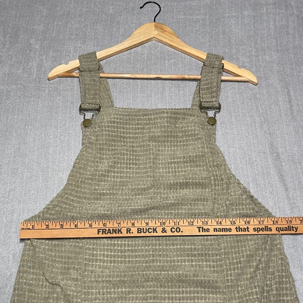 Women's Olive Taupe Waffle Knit Pinafore Dress Mini Overall Style Size L Pockets - Picture 6 of 8